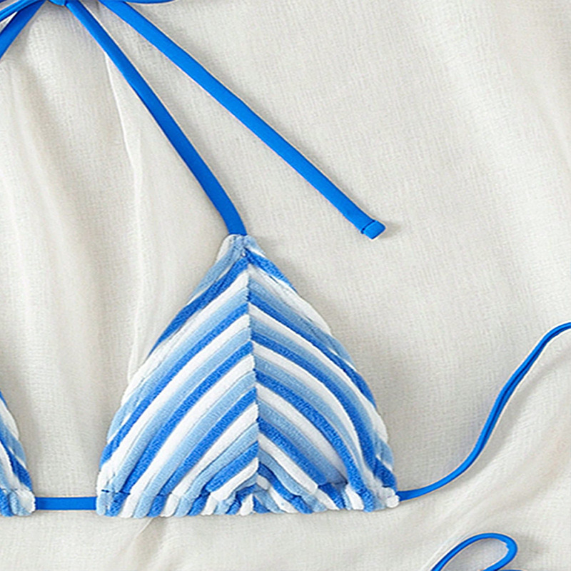 Ženski halter bikini top s prugastim uzorcima, jastučićem za prsa i vezanjem, poliester