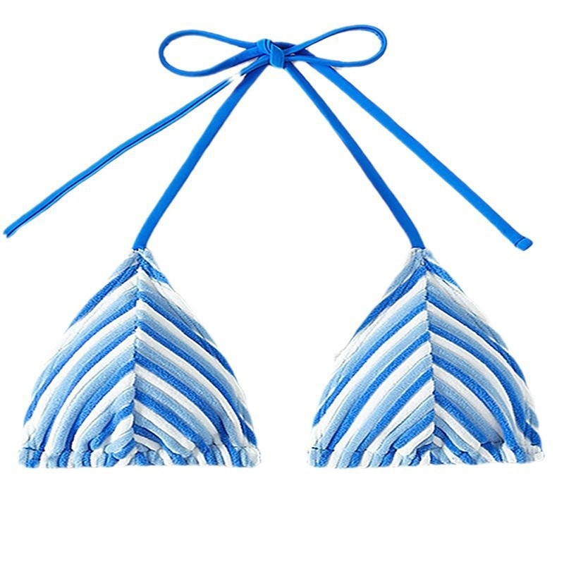 Ženski halter bikini top s prugastim uzorcima, jastučićem za prsa i vezanjem, poliester