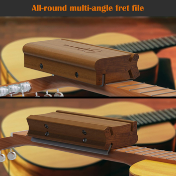 3-in-1 ģitāras fails ar 3/23/35° galiem malām: malu veidošanai, noapaļošanai un grūbu novēršanai; materiāls: augstas oglekļa tērauds + koks