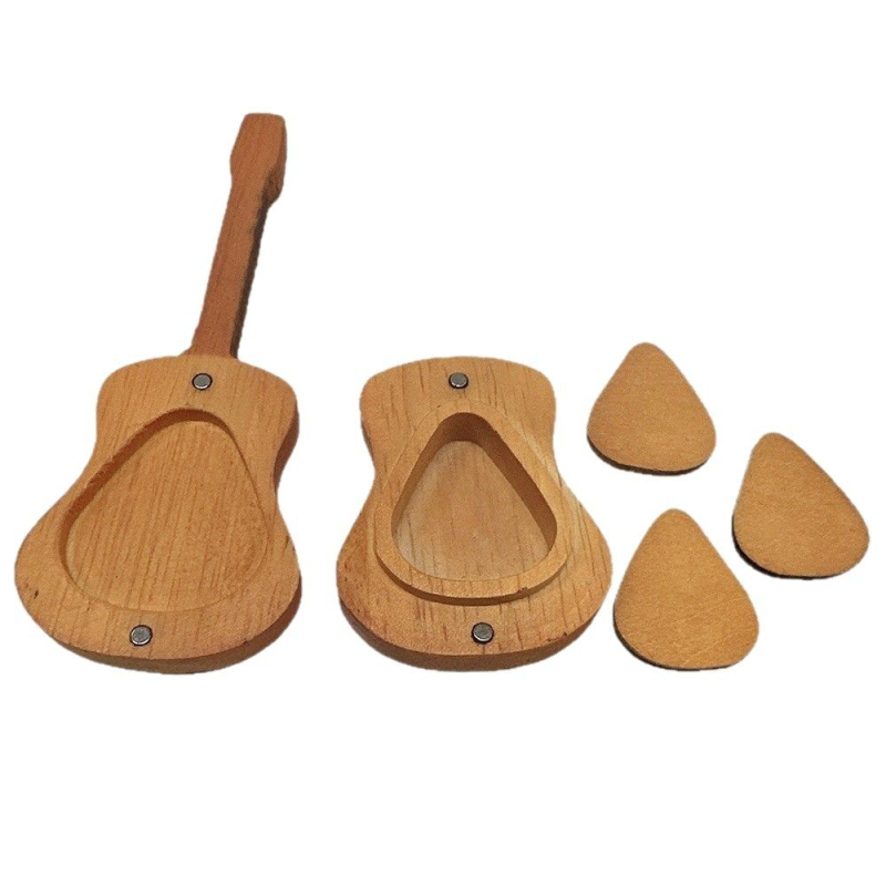 Cutie din lemn pentru plectre de chitară cu gravură personalizată, stil modern minimalist, cadou pentru chitarist