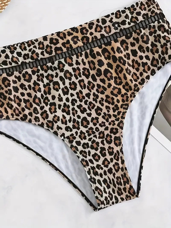 Μπικίνι κάτω μέρος με λεοπάρ εκτύπωση, υψηλής μέσης; ύφασμα: πολυεστέρας; επένδυση: πολυεστέρας με 20% ελαστάν
