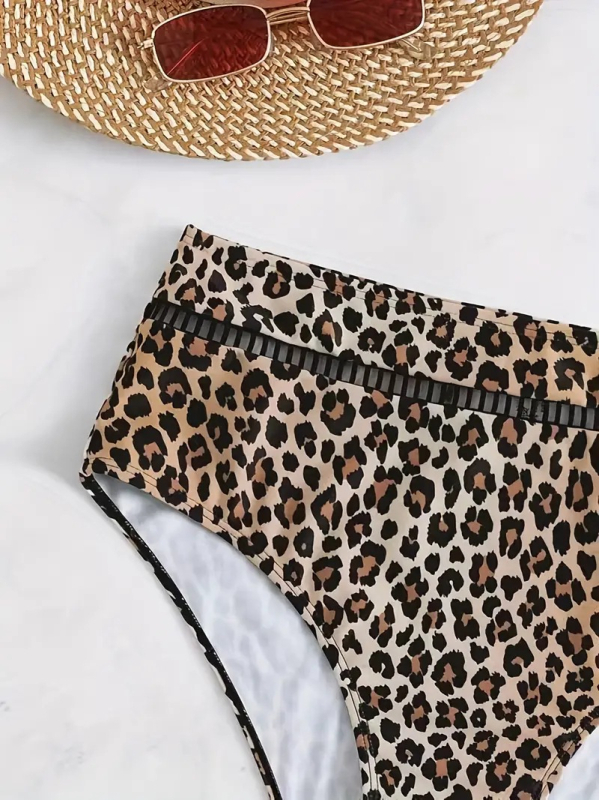 Μπικίνι κάτω μέρος με λεοπάρ εκτύπωση, υψηλής μέσης; ύφασμα: πολυεστέρας; επένδυση: πολυεστέρας με 20% ελαστάν