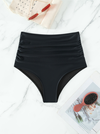 Γυναικείο μαγιό υψηλής μέσης από νάιλον, φόδρα πολυεστέρα, μονόχρωμο σχέδιο, στυλ briefs, 80% νάιλον, 82% πολυεστέρα