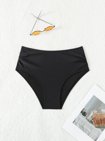 Slip de baie pentru femei, talie înaltă, culoare solidă, 80% nailon, căptușeală poliester 82%, 75 g, pentru înot