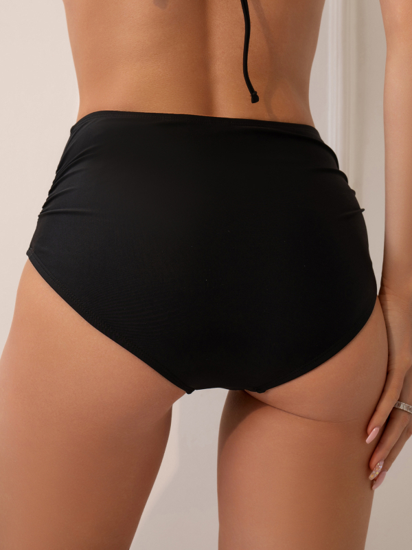 Slip de baie pentru femei, talie înaltă, culoare solidă, 80% nailon, căptușeală poliester 82%, 75 g, pentru înot