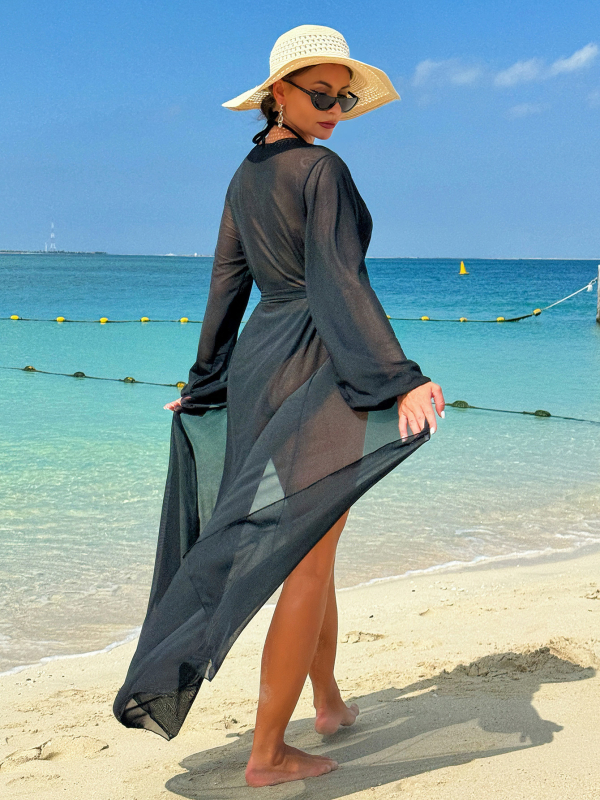 Háromrészes bikini szett hosszú ujjú napvédő toppal; poliészter 95/5 spandex béléssel; 180 g/m²; alkalmas úszásra és sétára a vízben — tengerparti stílus