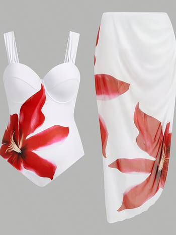 Set de înot feminin din trei piese, imprimeu gradient, croială mulată, material poliester 82% cu căptușeală din spandex 18%, bureți pentru bust