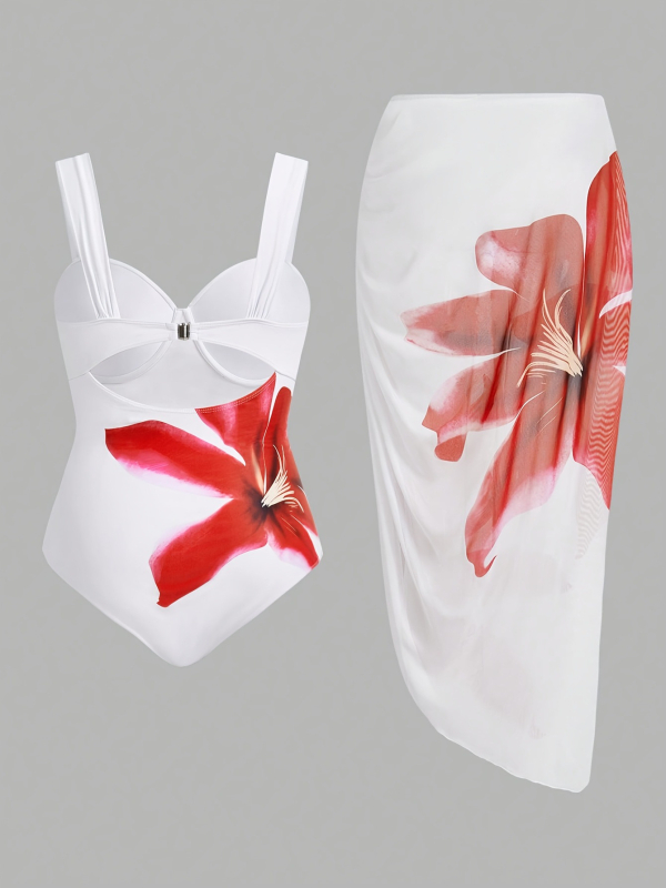 Set de înot feminin din trei piese, imprimeu gradient, croială mulată, material poliester 82% cu căptușeală din spandex 18%, bureți pentru bust