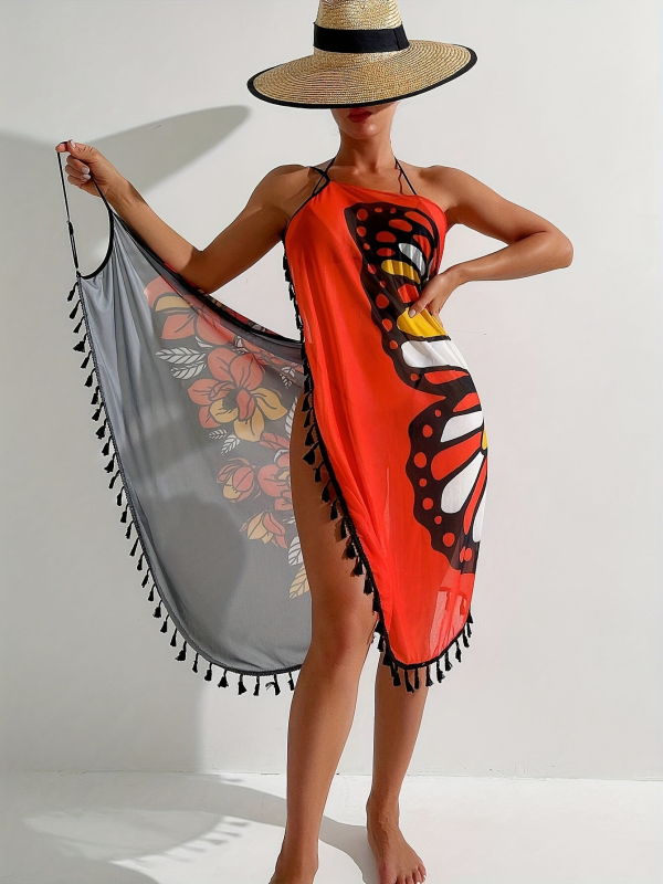 Set plajă din plasă cu imprimeu fluture, gradient; țesătură: plasă poliester; căptușeală: spandex; conținut căptușeală: 5%