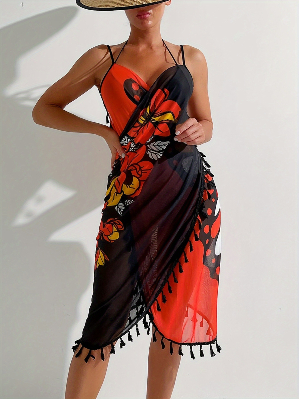 Set plajă din plasă cu imprimeu fluture, gradient; țesătură: plasă poliester; căptușeală: spandex; conținut căptușeală: 5%