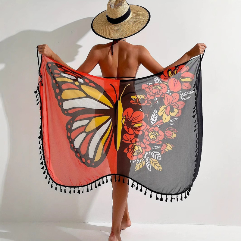 Set plajă din plasă cu imprimeu fluture, gradient; țesătură: plasă poliester; căptușeală: spandex; conținut căptușeală: 5%