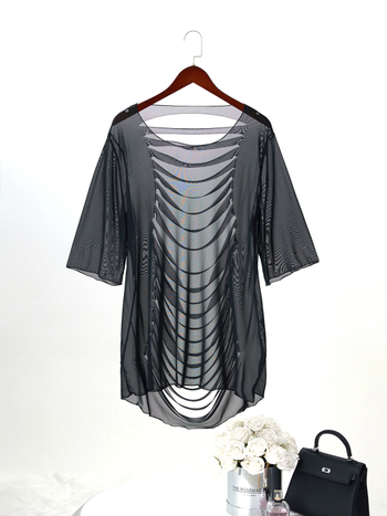 Σετ παραλίας τριών τεμαχίων: κάλυμμα και διάτρητο μπικίνι με UV προστασία; ύφασμα πολυεστέρα, επένδυση από σπαντέξ (18%), 250 g, κατάλληλο για κολύμβηση και κολύμβηση σε ρηχά νερά