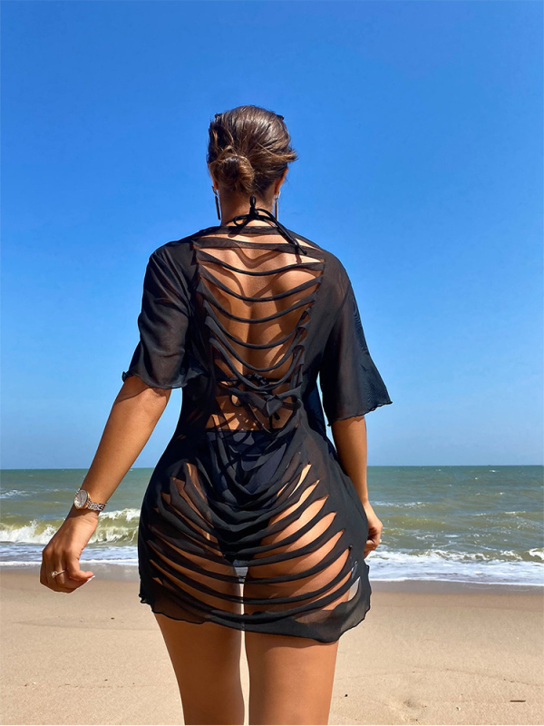 Trokomorni set za plažu: pokrovni kostim i bikini s izrezom te UV zaštitom; poliester tkanina, podstava od elastana (18%), 250 g, za plivanje i hodanje u vodi