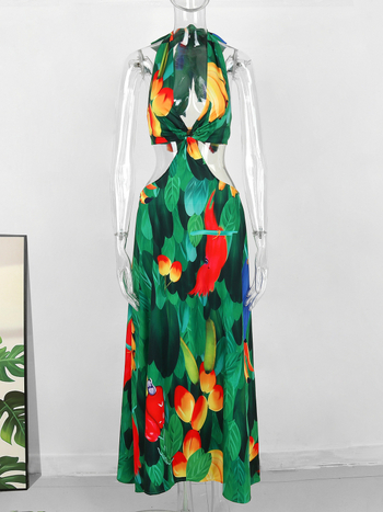 Рокля без ръкави с V-образно деколте и дълга кройка, полиестер