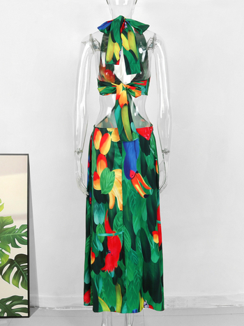 Рокля без ръкави с V-образно деколте и дълга кройка, полиестер