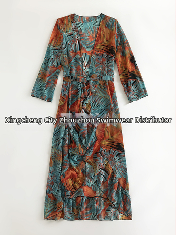 Γυναικείο μαγιό με φλοράλ μοτίβο και διαφανή φόρεμα παραλίας, πολυεστέρας, 100% πολυεστέρας, 230 g/m², κατάλληλο για κολύμβηση.