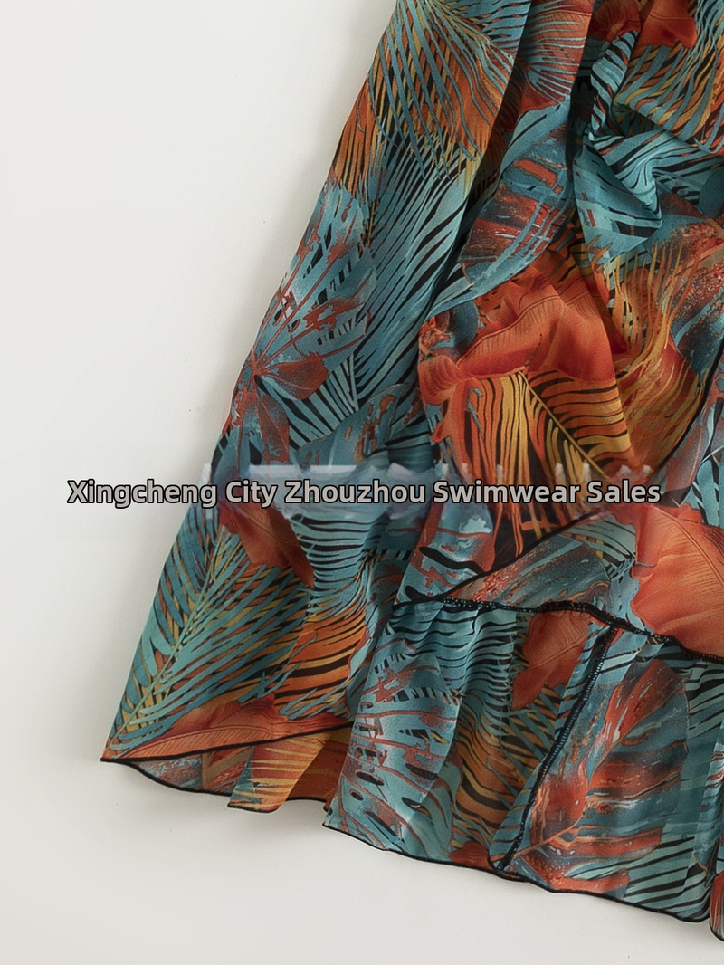 Женски бански с флорален принт и мрежеста плажна рокля; полиестер материя, 100% полиестер, 230 г/м², подходящ за плуване.