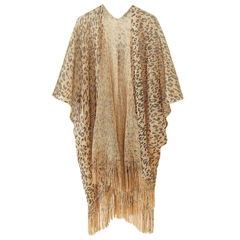 Σάλι με λεοπάρ εκτύπωση και φούντες, ανθεκτικό στον άνεμο, πολύ ελαφρύ, διαπνέον, πολυεστερικό ύφασμα με γρήγορο στέγνωμα