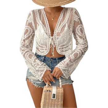 Γυναικείο παραλιακό τοπ με διάτρητη δαντέλα και UV προστασία, 65% βαμβάκι, επένδυση πολυεστέρα, 100 g, κατάλληλο για κολύμβηση και βάδισμα