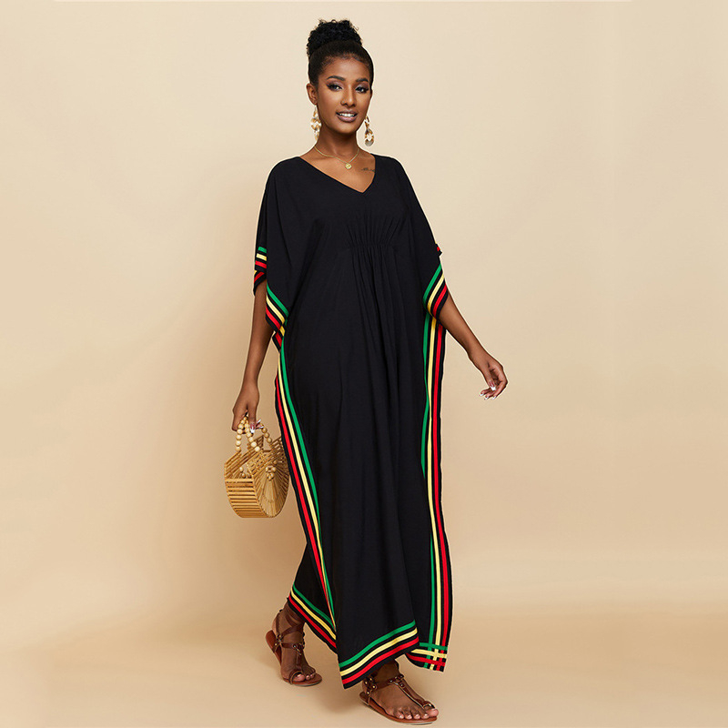Robe de plajă din rayon cu imprimeu în dungi, 340 g, căptușeală rayon cu 1% bumbac, stil kimono lejer pentru vacanță și acoperire de bikini