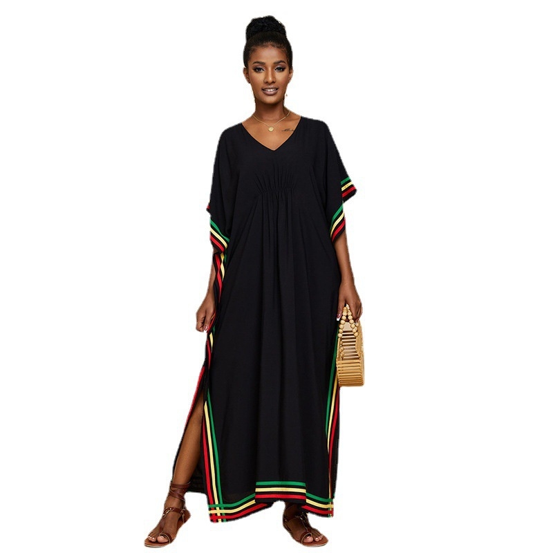 Robe de plajă din rayon cu imprimeu în dungi, 340 g, căptușeală rayon cu 1% bumbac, stil kimono lejer pentru vacanță și acoperire de bikini