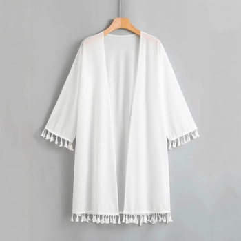 Cardigan-șal din bumbac Slub, croială relaxată, fără guler, model solid