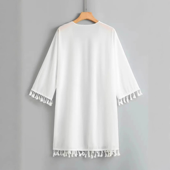 Καρντγκάν-σαλ από Slub βαμβάκι, χαλαρή γραμμή, χωρίς γιακά, μονόχρωμο σχέδιο