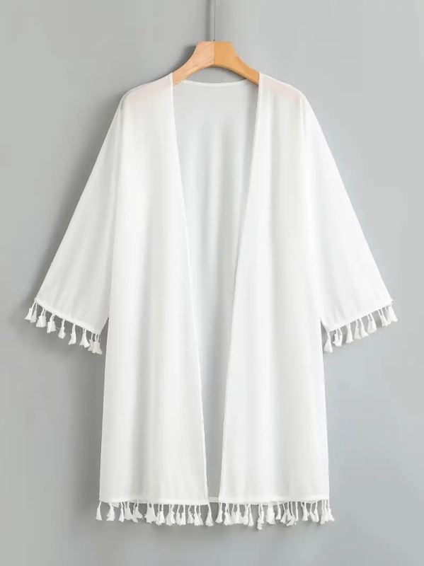 Cardigan-șal din bumbac Slub, croială relaxată, fără guler, model solid