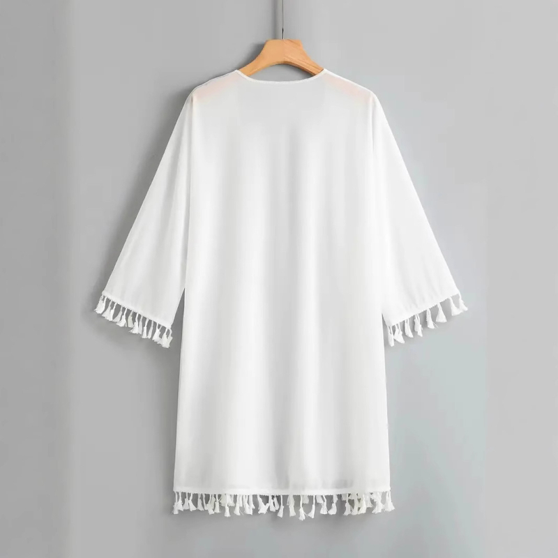 Cardigan-șal din bumbac Slub, croială relaxată, fără guler, model solid