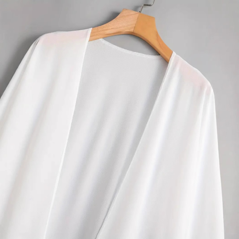 Cardigan-șal din bumbac Slub, croială relaxată, fără guler, model solid