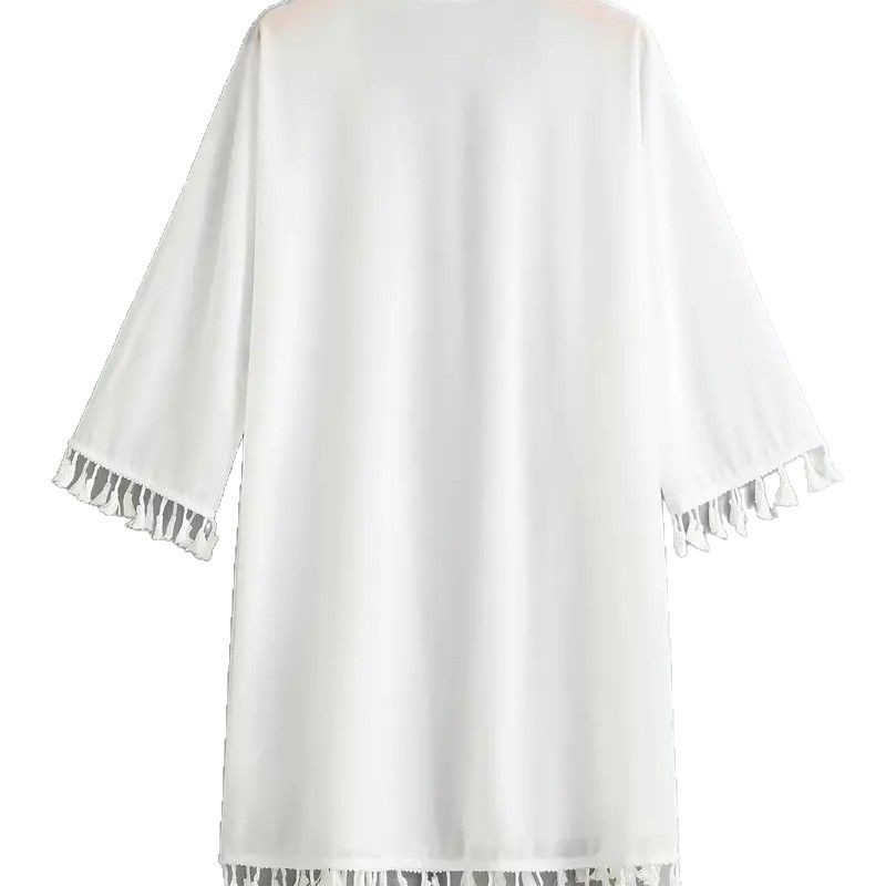 Cardigan-șal din bumbac Slub, croială relaxată, fără guler, model solid