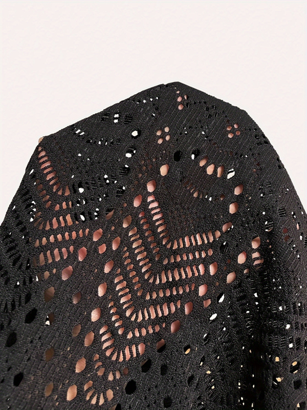 Bluza de plajă femei fără mâneci, croșetată din plasă, lungime medie, protecție solară, material poliester cu căptușeală 5% spandex