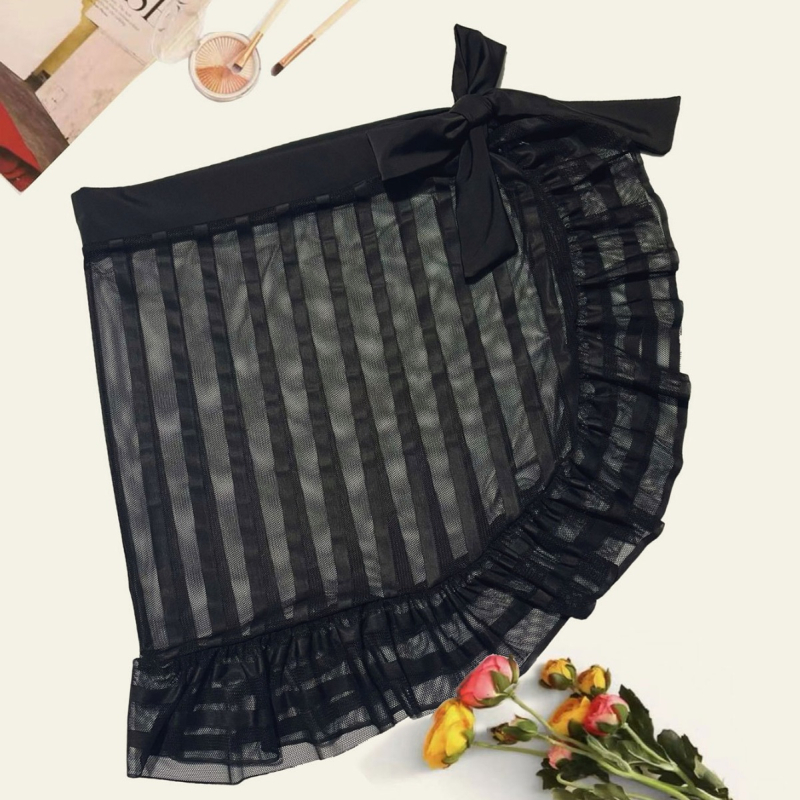 Fustă exterioară pentru bikini, din plasă dantelată, cu deschidere, poliester cu uscare rapidă, 200 g, căptușeală poliester