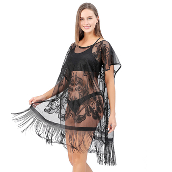 Δαντελένια μπλούζα κάλυψης για παραλία, φλοράλ μοτίβο, πολυεστερική ύφανση, 110 g, επένδυση πολυεστέρα, κατάλληλη για κολύμβηση και βάδισμα