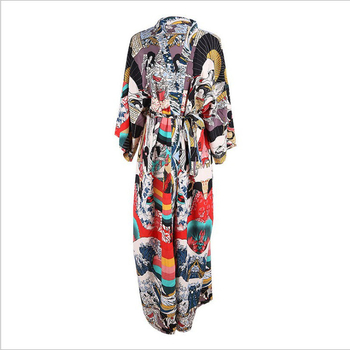 Γυναικεία κιμονό-στυλ κάλυψη παραλίας με εκτύπωση μικρών λουλουδιών, γρήγορο στέγνωμα πολυεστέρα, 250 g βάρος, επένδυση πολυεστέρα