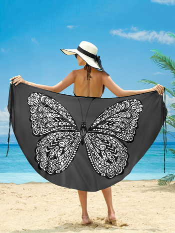 Paplūdimio drabužių komplektas su karikatūriniu drugelio raštu (Poliesteris; Karikatūrinis raštas; Paplūdimio komplektas porai; Moterims; Tinka plaukimui)