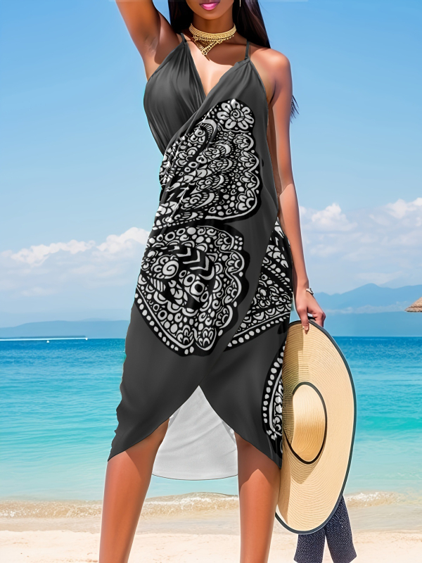 Paplūdimio drabužių komplektas su karikatūriniu drugelio raštu (Poliesteris; Karikatūrinis raštas; Paplūdimio komplektas porai; Moterims; Tinka plaukimui)