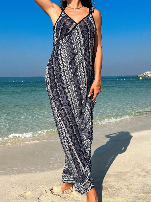 Rochie de plajă cu bretele, imprimeu floral, lungă, perfectă pentru vacanțe, versatilă în diverse moduri de purtare, material 95% poliester, căptușeală 5% spandex pentru femei adulte