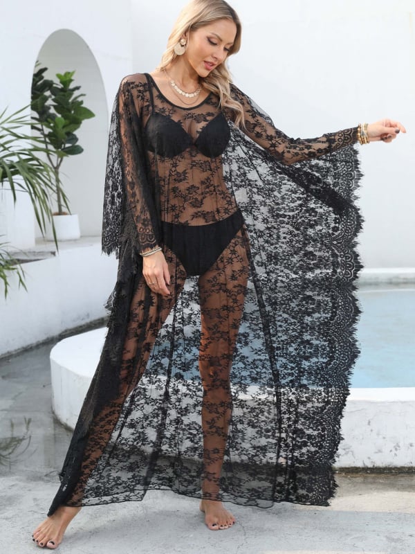 Rochie de plajă pentru femei, dantelă, fără spate, culoare uni, poliester; potrivită pentru înot