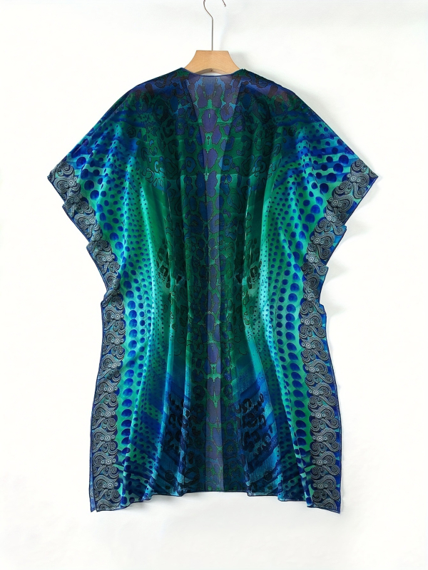 Cover-up de plajă pentru femei, imprimeu boem, lung, protecție UV; material 95% poliester, căptușeală 5% spandex