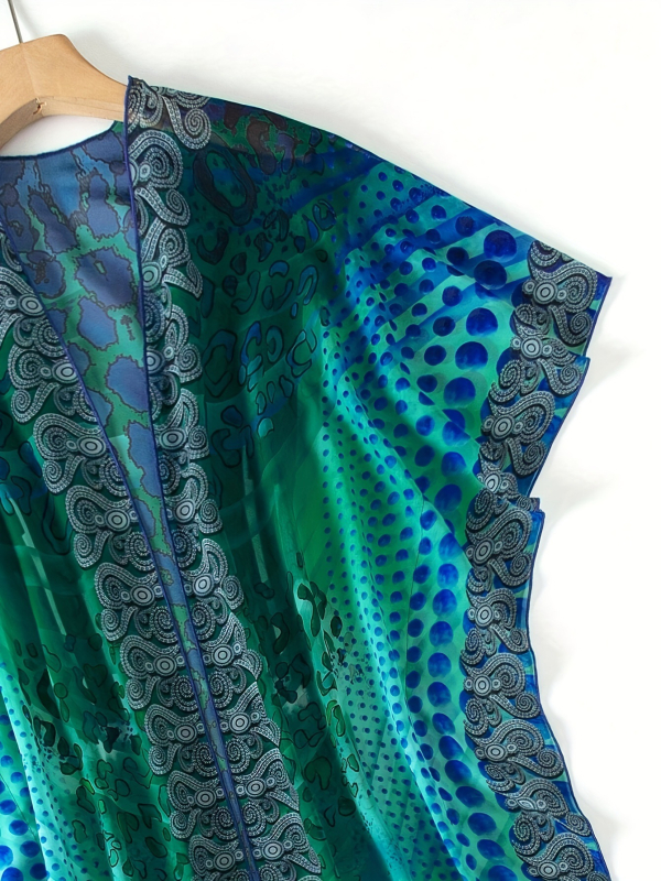 Cover-up de plajă pentru femei, imprimeu boem, lung, protecție UV; material 95% poliester, căptușeală 5% spandex