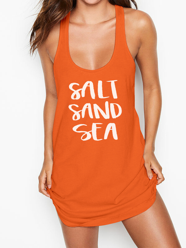 Rochie de plajă fără mâneci pentru femei, imprimeu cu litere, țesătură Milk Silk, 95% poliester, căptușeală poliester
