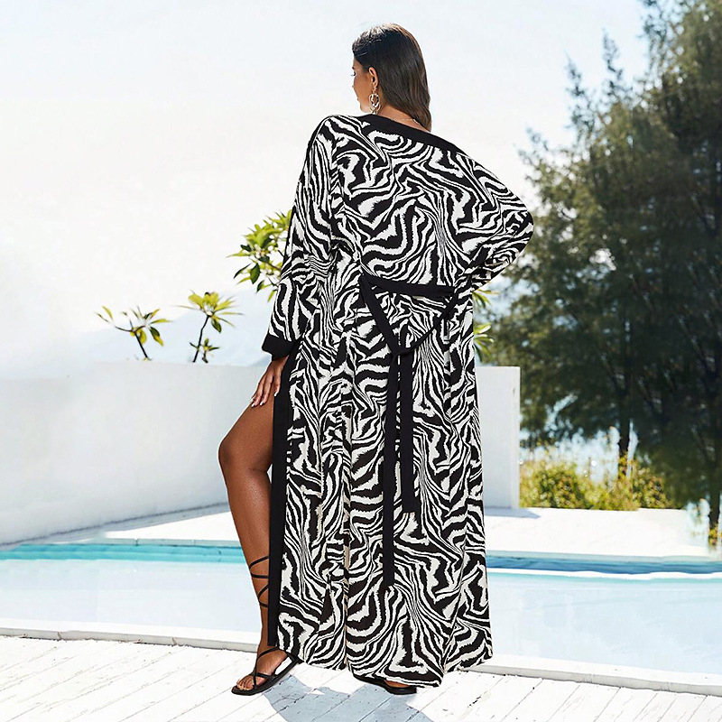 Ženski plažni kardigan sa zebrovim uzorkom od rayona, podstava od poliestera, pogodan za plivanje