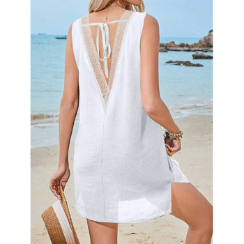 Rochie de damă fără mâneci, decolteu în V, rochie scurtă cu croială neregulată, poliester