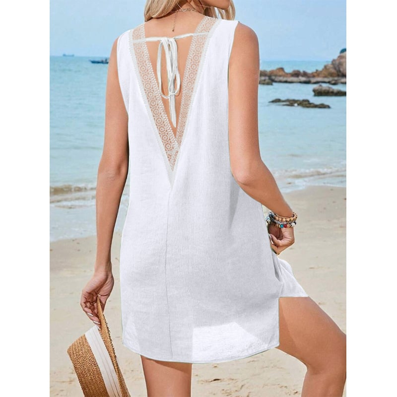 Rochie de damă fără mâneci, decolteu în V, rochie scurtă cu croială neregulată, poliester