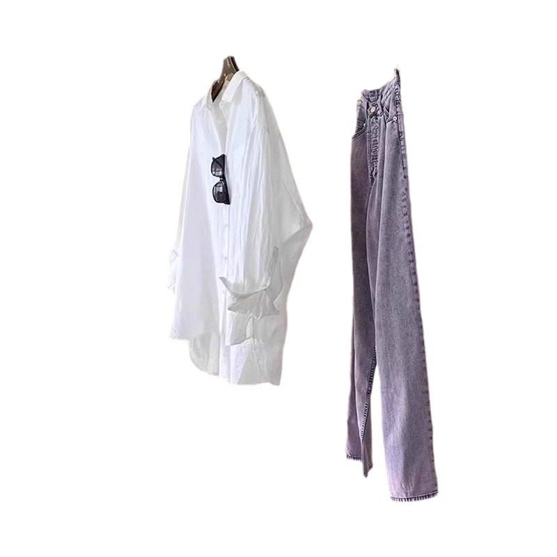 Cămașă din amestec de bumbac și in cu cânepă și elastan, guler polo, mâneci tip bat, croială lejeră, stil spliced leisure