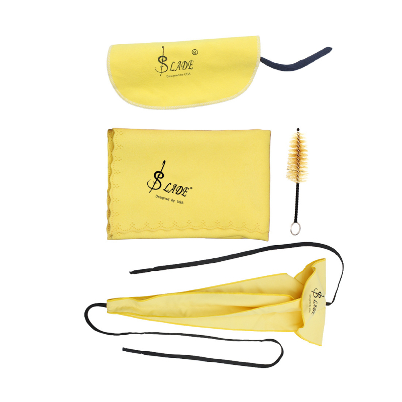 Kit de curățare saxofon – set de 4 piese cu cârpe de curățare și periuță pentru muștiuc – bumbac natural