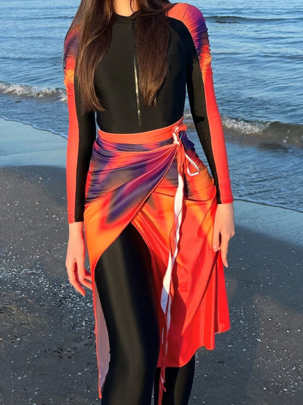 Ženski kupaći kostim u tri komada s dugim rukavima, zaštita od sunca; gradijentni uzorak, visoka elastičnost; tkanina poliester.