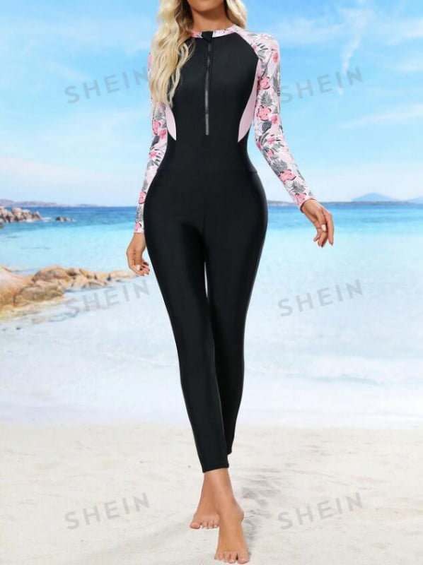 Costum de baie întreg pentru femei, mâneci lungi, burete pentru bust, uscare rapidă, croială strânsă, elasticitate înaltă