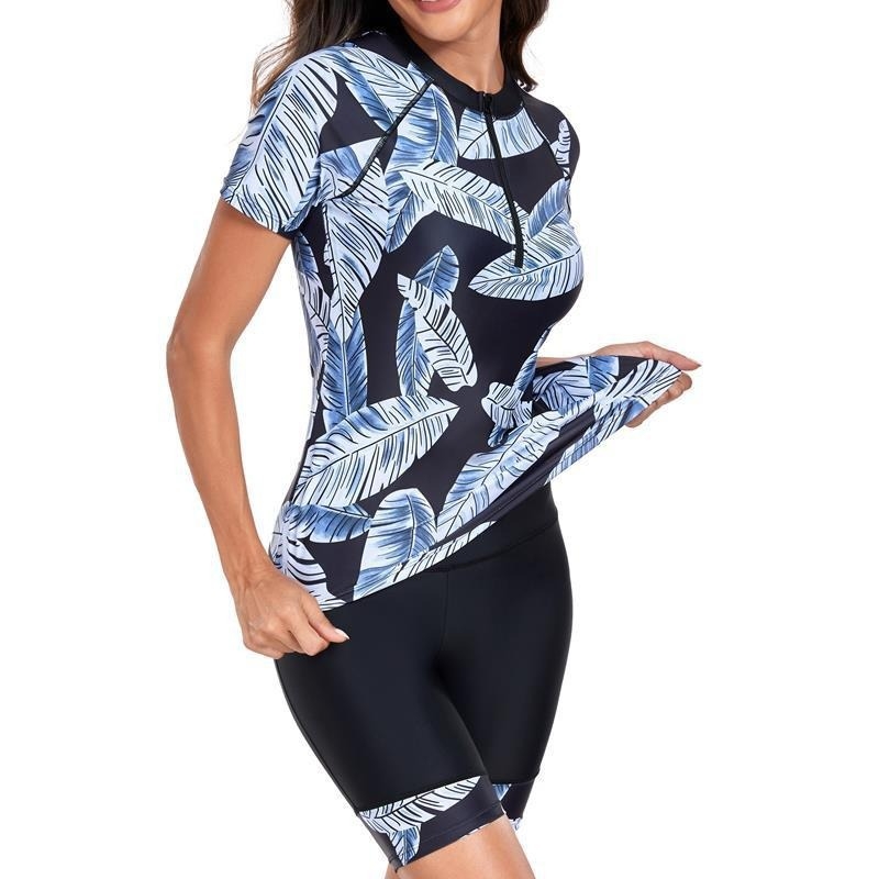 Női két részes szörfös fürdőruha napvédő, karcsúsító fazon, rövid ujjú, melltartó párnával, poliészter